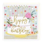 Floral and Gold Cake Birthday Card