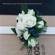 White and Navy Wrist Corsage