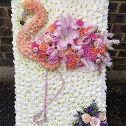 Pink Flamingo Funeral Flower Tribute