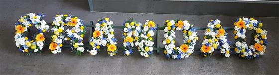Grandad Funeral Tribute Blue White Yellow| Rays Florist ...